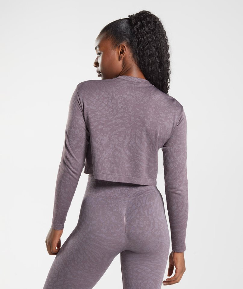 Women's Gymshark Adapt Animal Seamless Long Sleeve Top T-Shirts Purple | NZ 4NXJEC